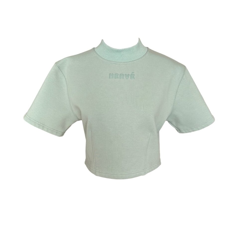 Hervé By Herve Leger Womens Mint Green Cropped Turtleneck Sweater S